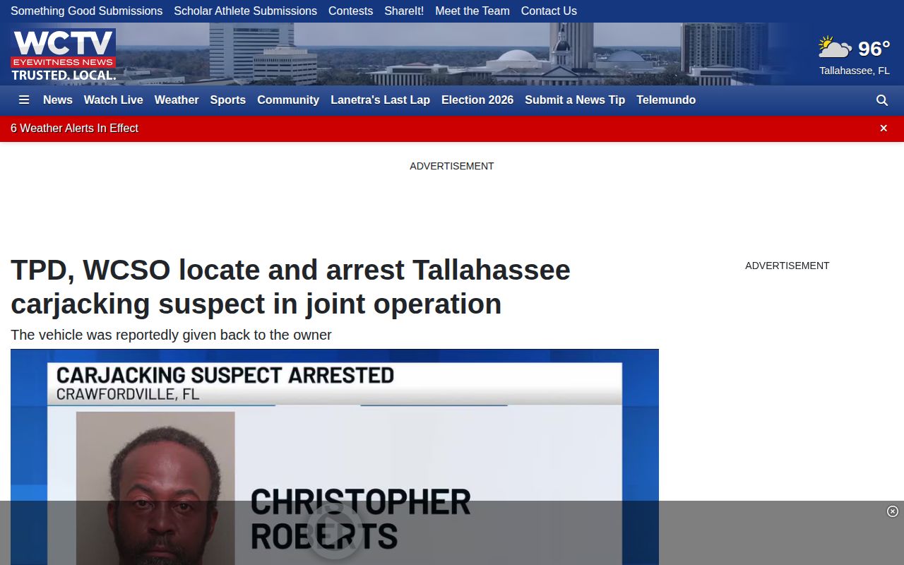 WCTV Crawfordville arrest news example for Wakulla County records