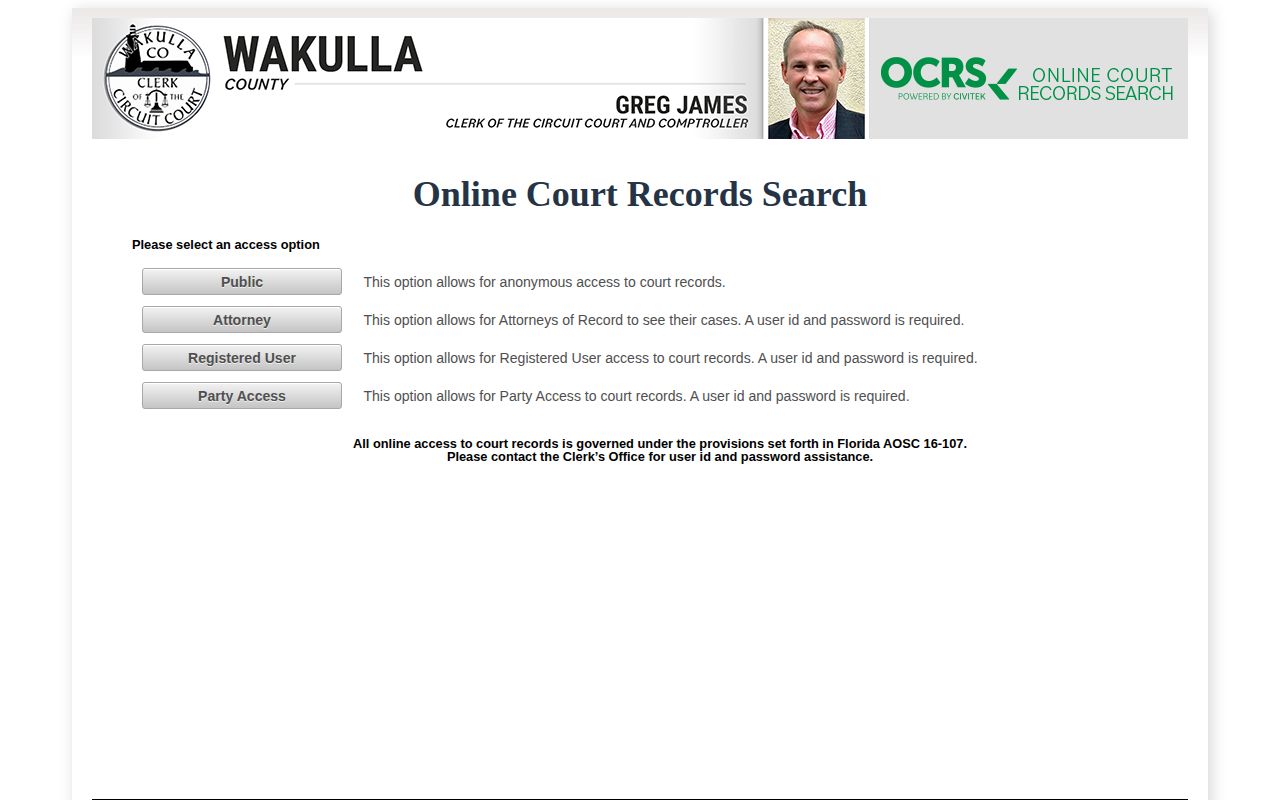 Wakulla County arrest case and court disposition search