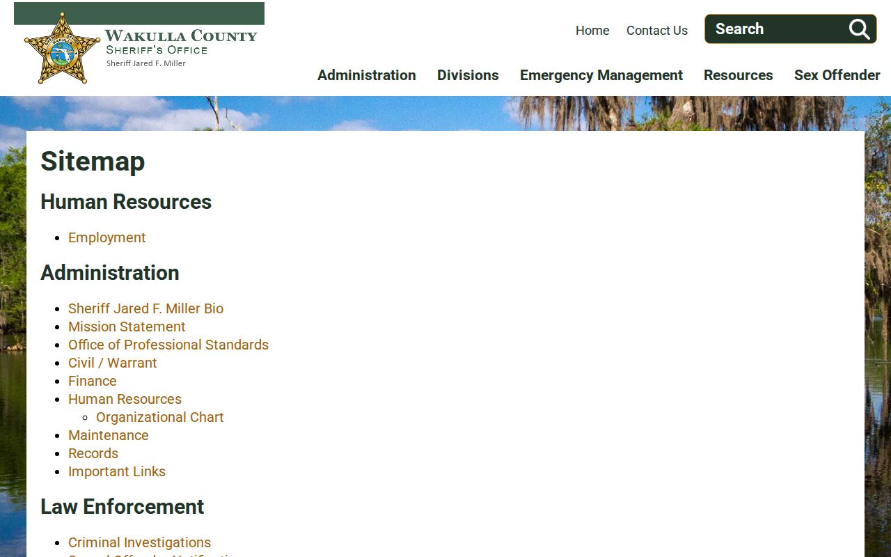 Wakulla County warrant and wanted-page status in the WCSO sitemap